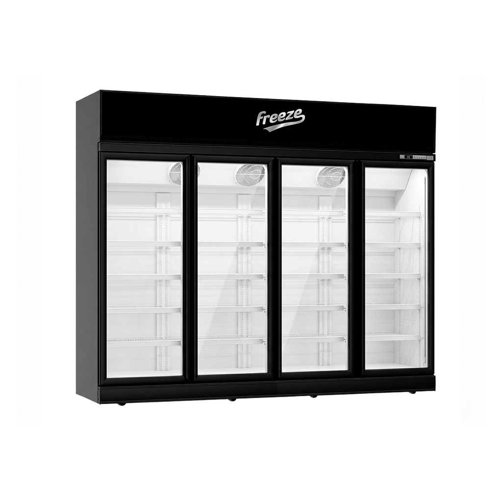 Congelador Exhibidor Vertical Negro (Premium) 2.121L, -22°C~8°C 220V/60HZ, 4 Puertas, FR-CV4P2121L Marca Freeze