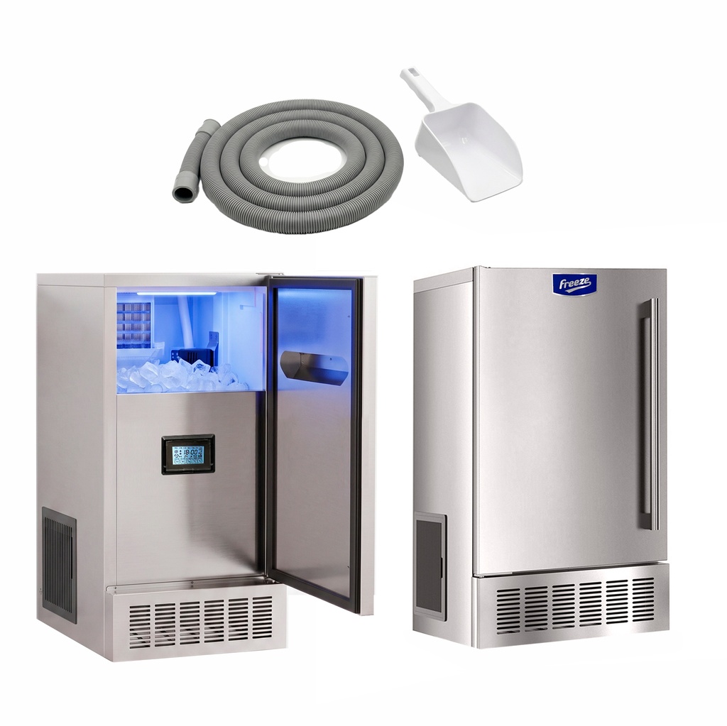 Fabricador De Hielo Gourmet Domestico Cromado, 110V/60HZ, Capacidad: 40KG/24H, Tanque De = 12KG, FR-FHCDG40KG/24H 100000782F