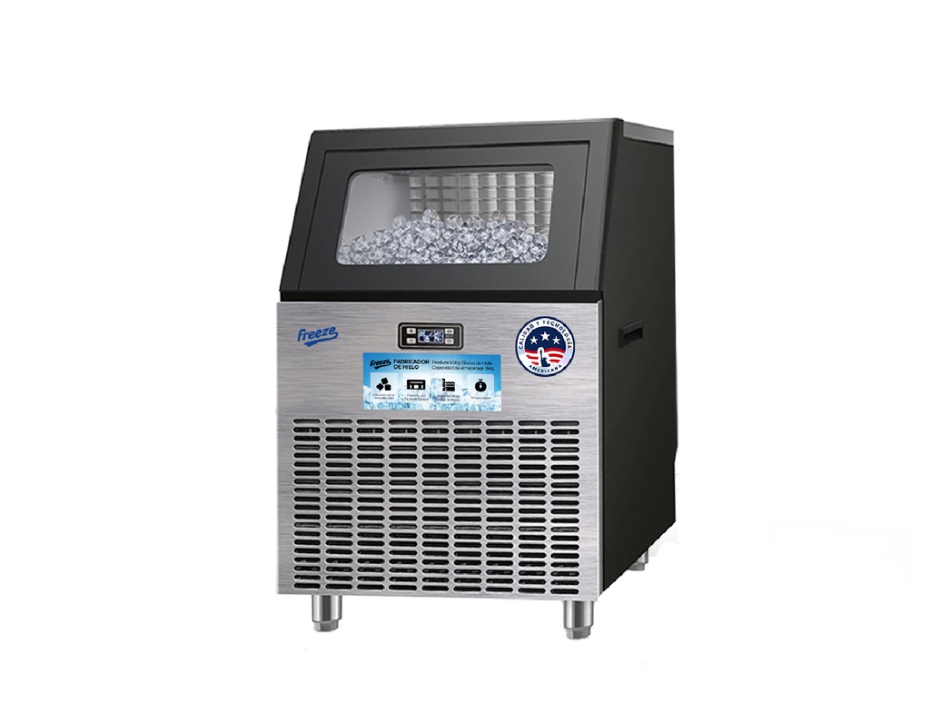 Fabricador De Hielo Tipo Vevor 110V/60HZ, Capacidad: 100KG/24H,CAPACIDAD De ALMACENAMIENTO=25KG FR-100KG Marca Freeze