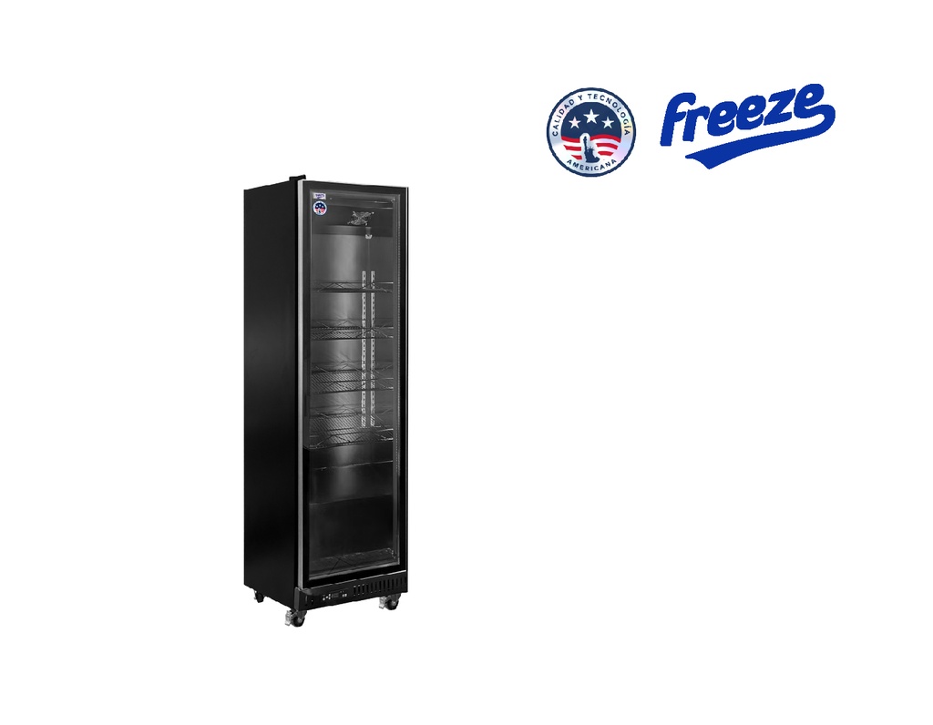 NEVERA EXHIBIDORA VERTICAL TIPO VISICOOLER PANORAMICO NEGRO 455L, 0°C~10°C 110V/60HZ MARCA FREEZE FR-455L (1 PUERTA)