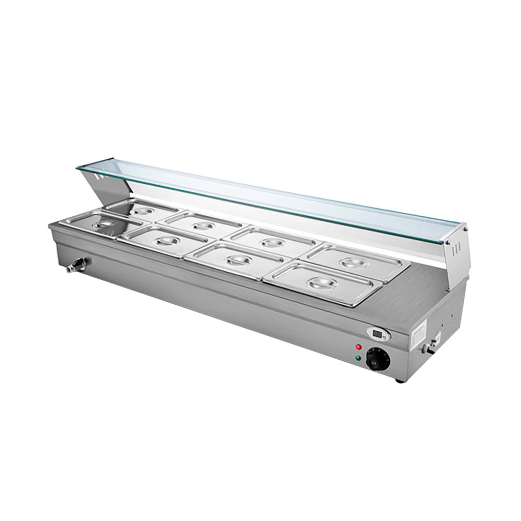 Baño Maria De 8 Bandejas, Capacidad: 15L, 1.800W, 110V/60HZ, Tamaño: 148X58X40CM Con Desague Y Control De Temp,Freeze