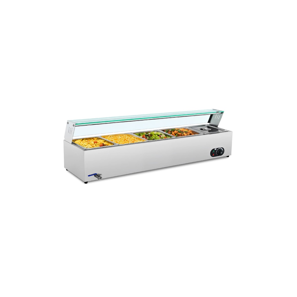 Baño Maria Electrico De 5 Bandejas Sobremesa Con Vidrio, 110V/60HZ, 1.500W, Tamaño: 157*47*40CM, Temp: 30-85°, Freeze