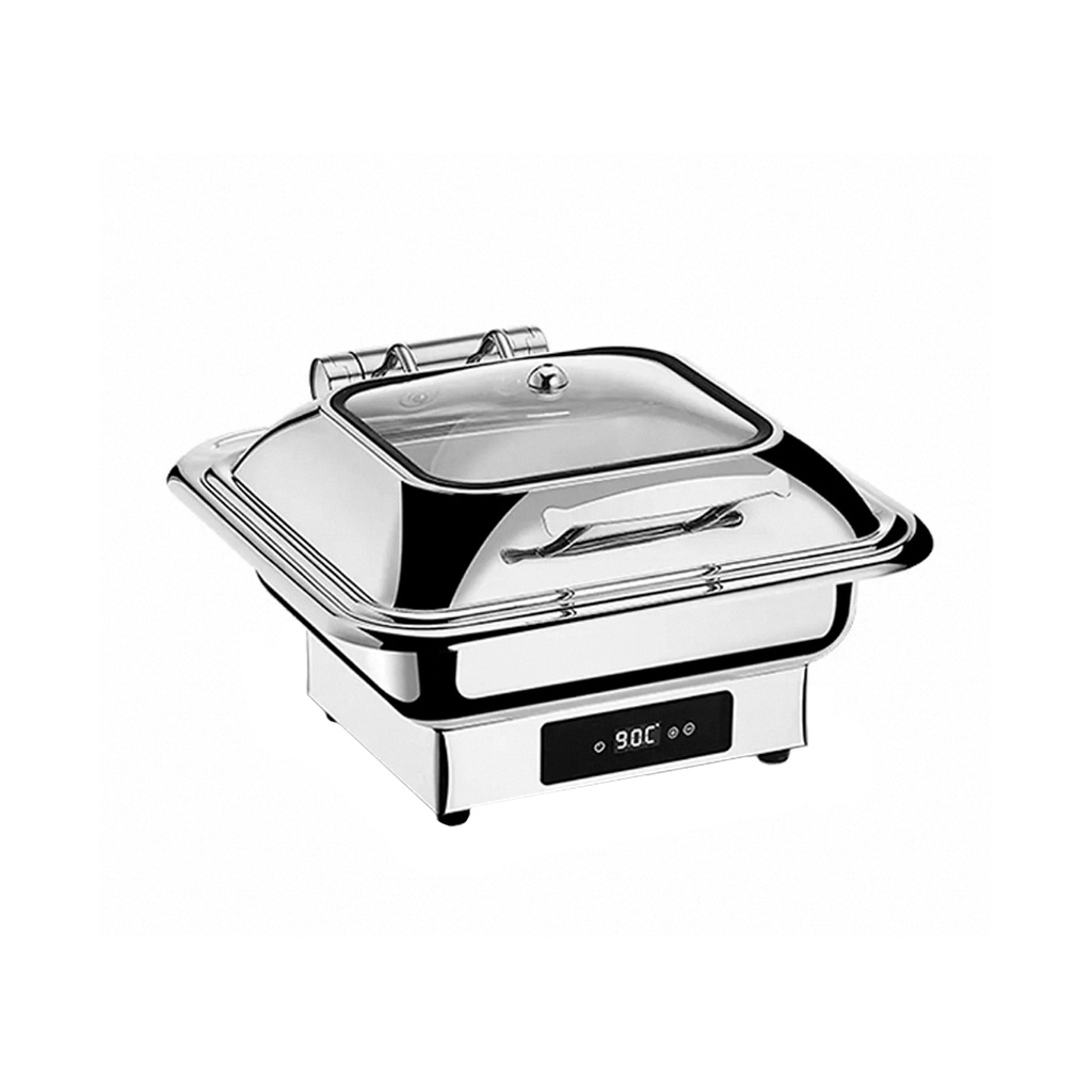 Chafing Dish De Acero Inoxidable Redondo/Calentador De Comida Electrico, Doble Compartimiento, 110V/60HZ, 43X44X23CM