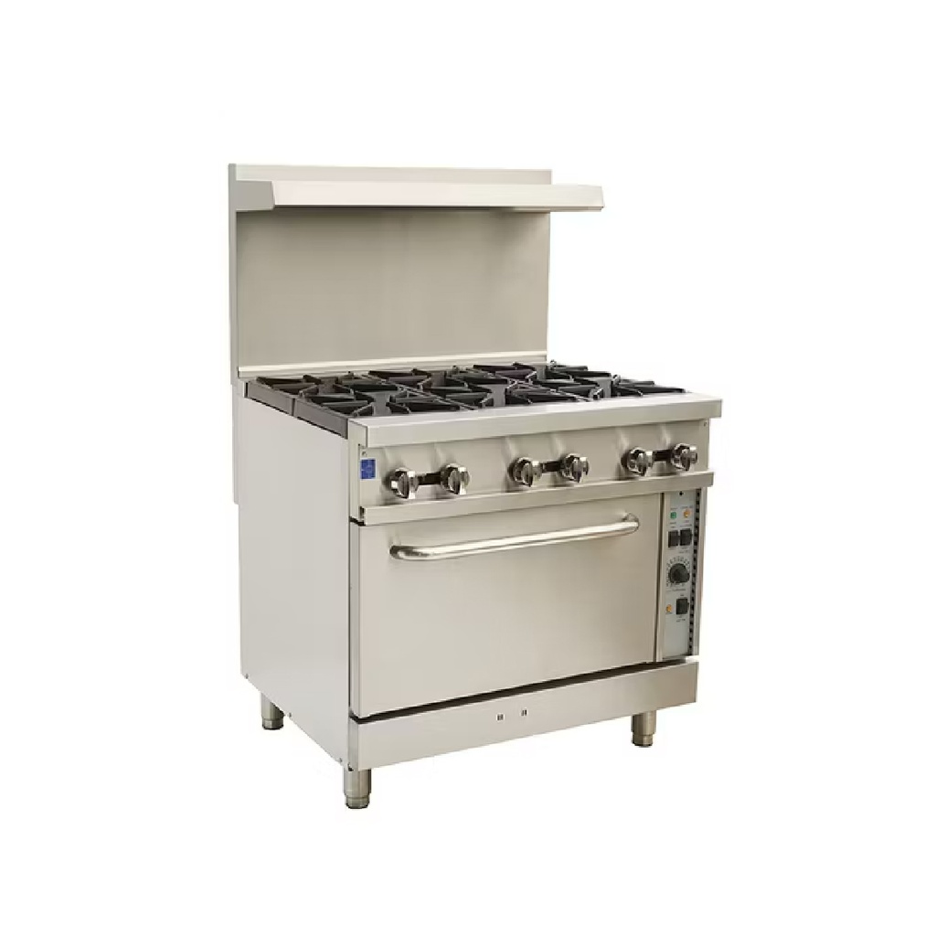 Cocina Industrial De Acero Inoxidable Pedestal A GAS De 6 Hornillas, + Horno Y Repia, Tamaño: 92X89X144CM, Marca Freeze