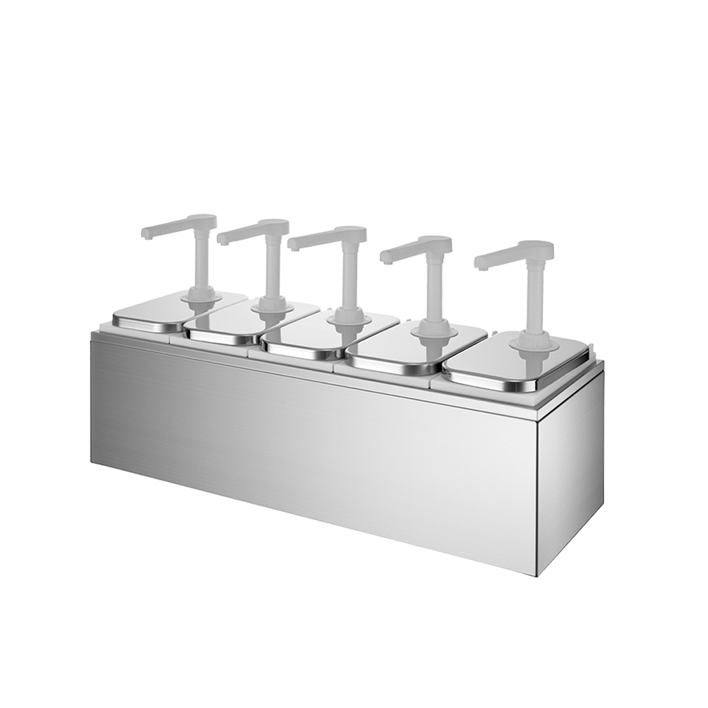 Dispensador De Salsas Con Bomba De Plastico, Capacidad: 5 Tanques De 1L C/U, Marca Freeze