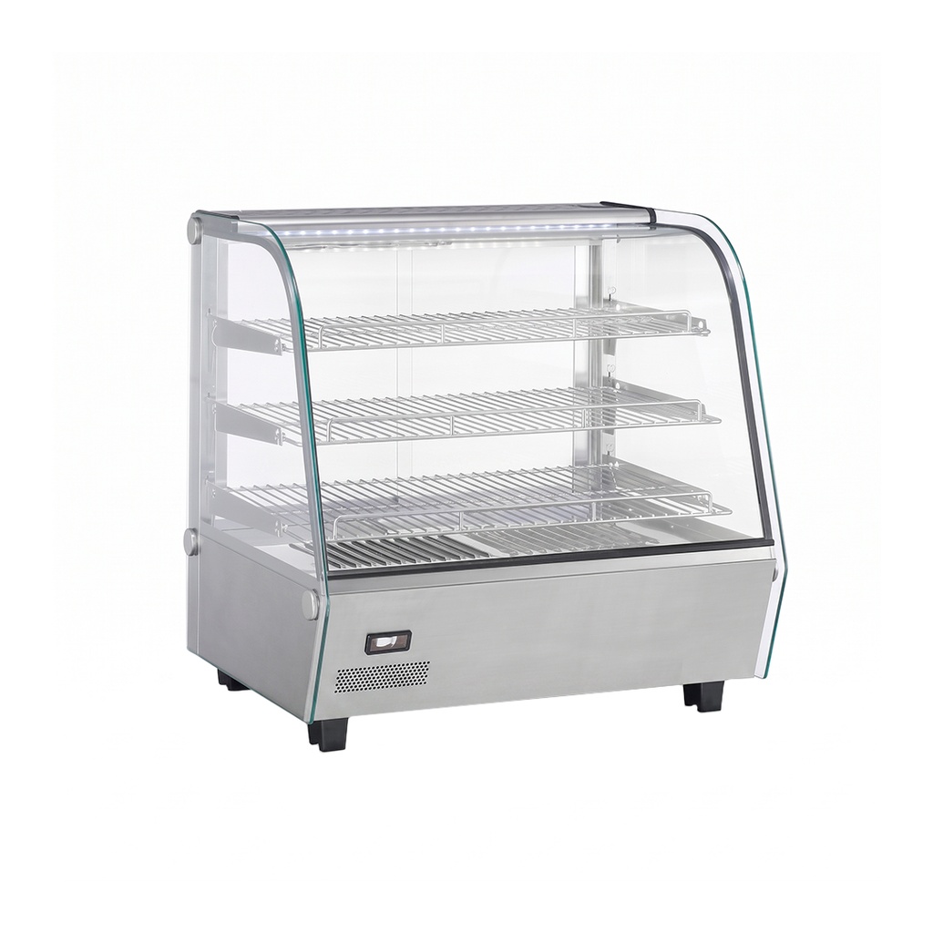 Exhibidor/Expositor/Vitrina De Sobremesa Caliente De Acero CURVO,110V/60HZ, Medida: 93CM,TEMP:30-90°C,FR-VECC93CM/FREEZE