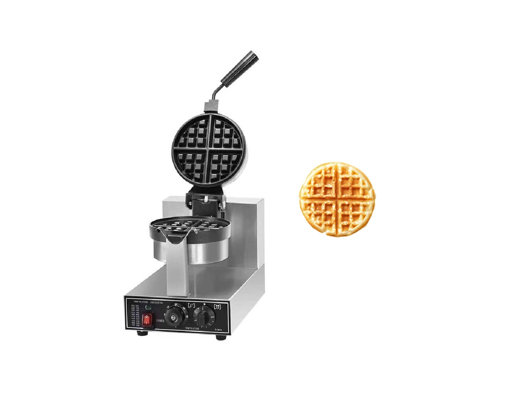 Maquina Wafflera Industrial Redonda 110V/60HZ, 1.300W, Temp: 50-300°, Temporizador Y Funcion Rotatoria