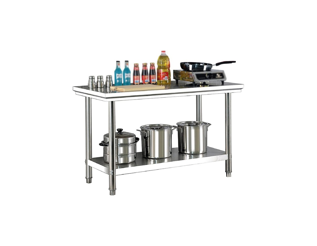 Mesa De Acero Inoxidable Central Con Entrepaño 150*70*90CM Al 304, Marca Freeze WK12A02200H