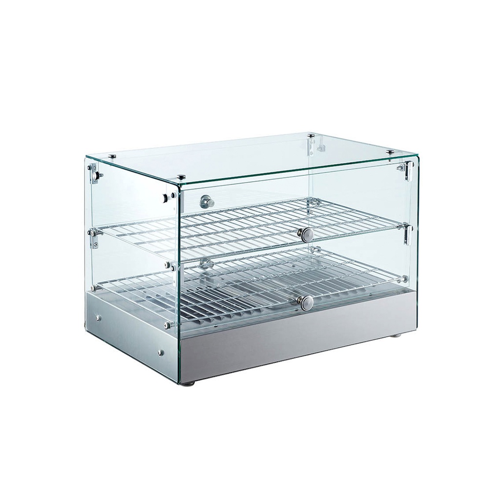 Vitrina/Expositor Arepero De Sobremesa Vidrio Cuadrado De 2 Repisas, 110V/60HZ, Temp: 30-90°C, FR-CECVR50L56CM Freeze