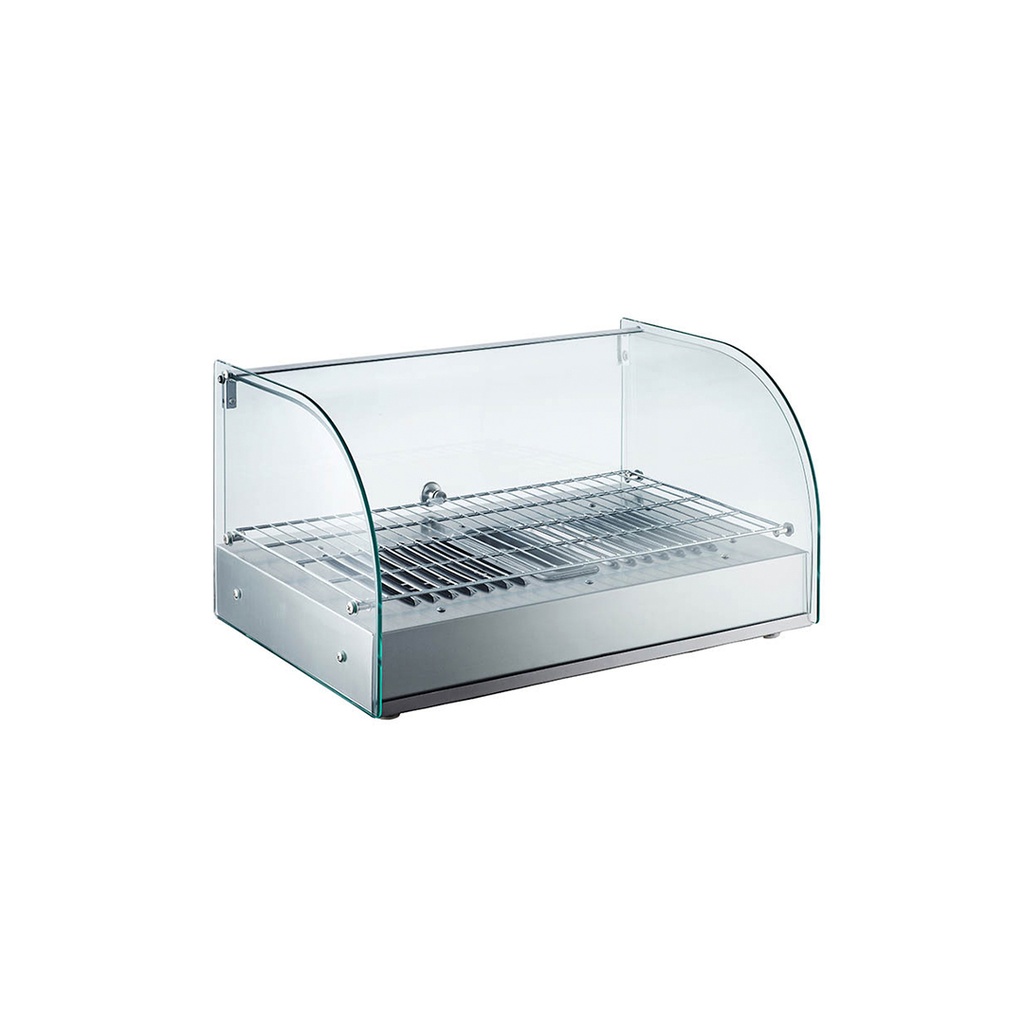 Vitrina/Expositor Arepero De Sobremesa Vidrio Curvo De 1 Repisa, 110V/60HZ, Temp: 30-90°C, FR-CECVC25L56CM Marca Freeze