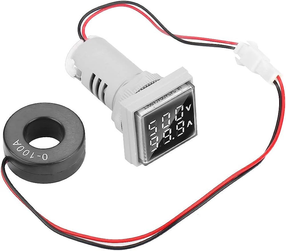 Luz Piloto Medidor De Voltaje Y Amperaje Voltimetro + Amperimetro Cuadrado Blanca AC50-500V, 0-100A