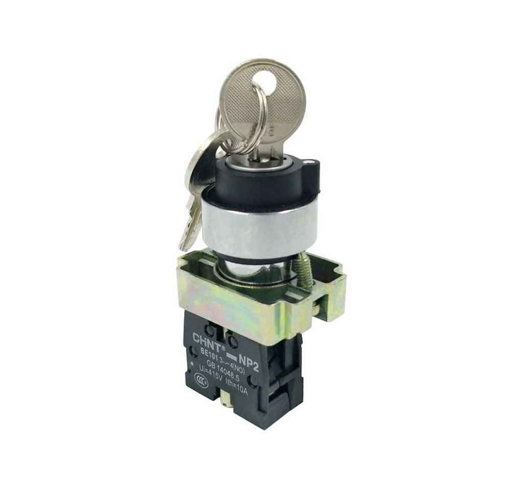 Selector De Muletilla Con Llave 2 Posiciones Contactos 1 Na Diametro 22MM Con Base Metalica