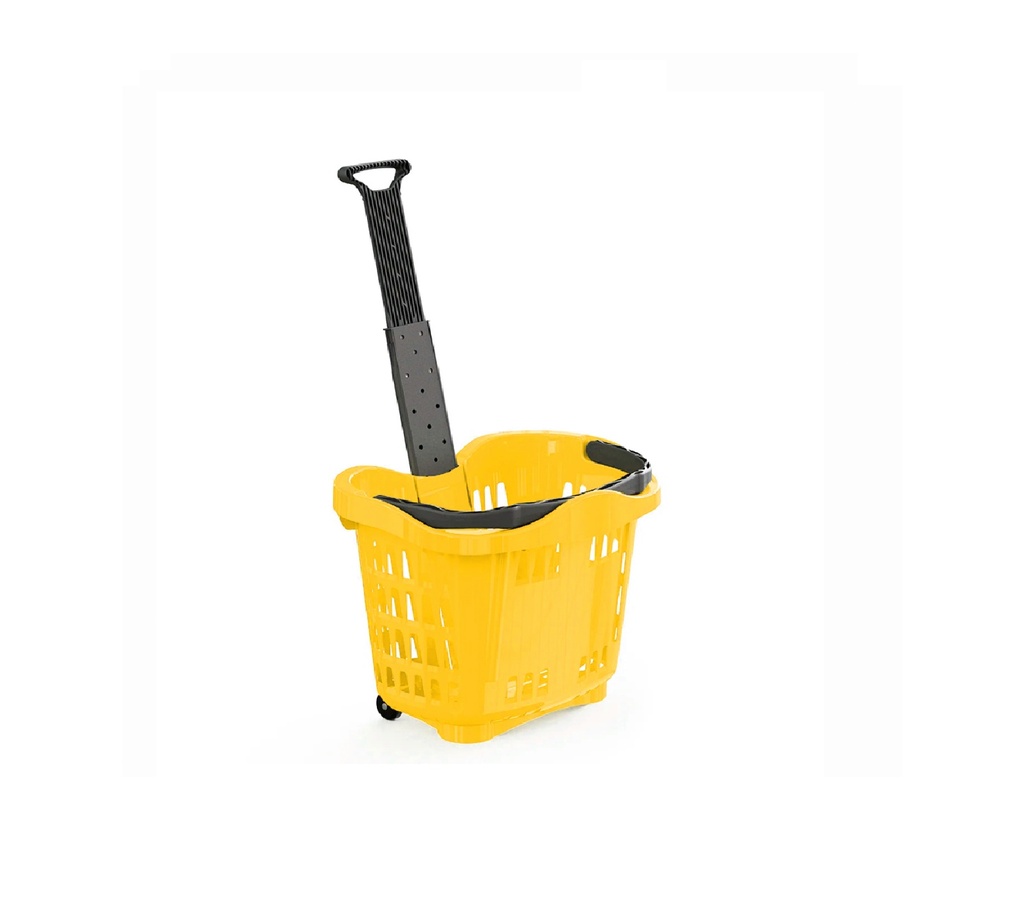 Carro Cesta Con Asa Telescopica Y Dos Ruedas 50 Litros Amarillo Para Supermercado (530*380*430MM)