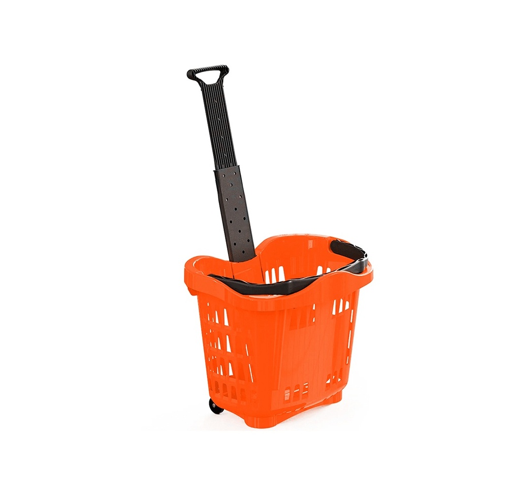 Carro Cesta Con Asa Telescopica Y Dos Ruedas 50 Litros Anaranjado Para Supermercado 100000502F