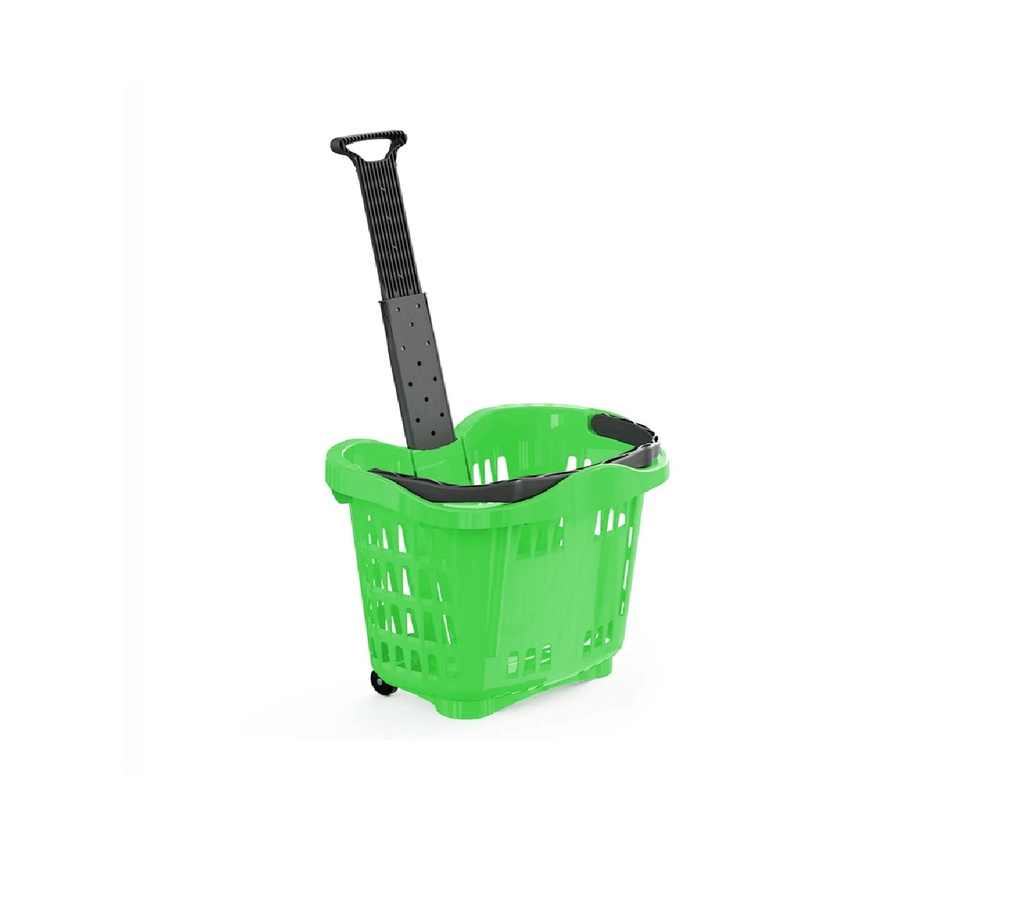 Carro Cesta Con Asa Telescopica Y Dos Ruedas 50 Litros Verde Para Supermercado (530*380*430MM)