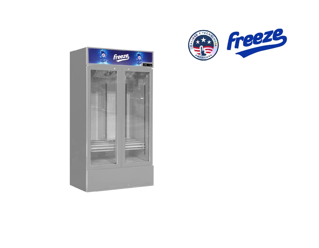 Nevera Exhibidora Vertical Tipo Visicooler Gris 630L, 0°C~10°C 110V/60HZ Marca Freeze FRV-630LW (2 Puertas)