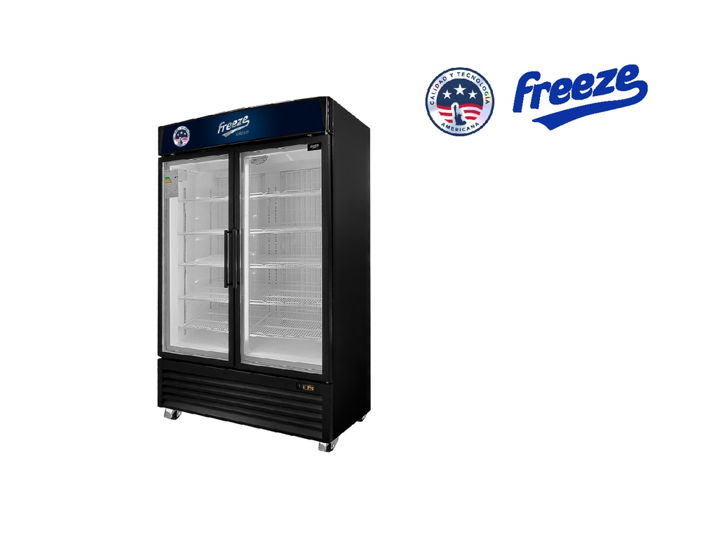 Nevera Exhibidora Vertical Tipo Visicooler Negro 1050L, 0°C~10°C 110V/60HZ FRV-1050LW (2 Puertas) FR-NEV1050LNE2P Freeze