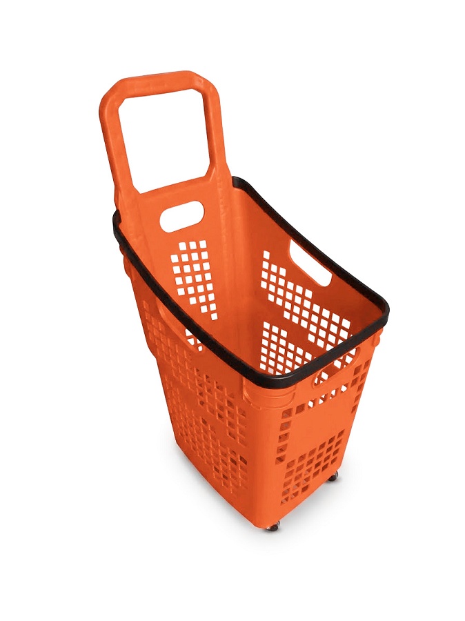 Carro Cesta Con Asa De 4 Ruedas Modelo Nuevo De 70 Litros Anaranjado Para Supermercado 100000736F