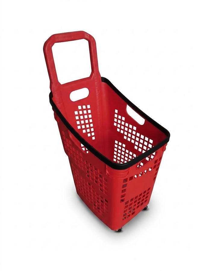 Carro Cesta Con Asa De 4 Ruedas Modelo Nuevo De 70 Litros Rojo Para Supermercado 100000732F