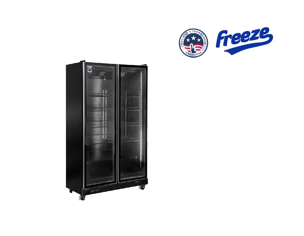 Nevera Exhibidora Vertical Tipo Visicooler Panoramico Negro 770L, 0°C~10°C, 110V, (2 Puertas) FR-NEVP770LENIN2P Freeze 100000149F