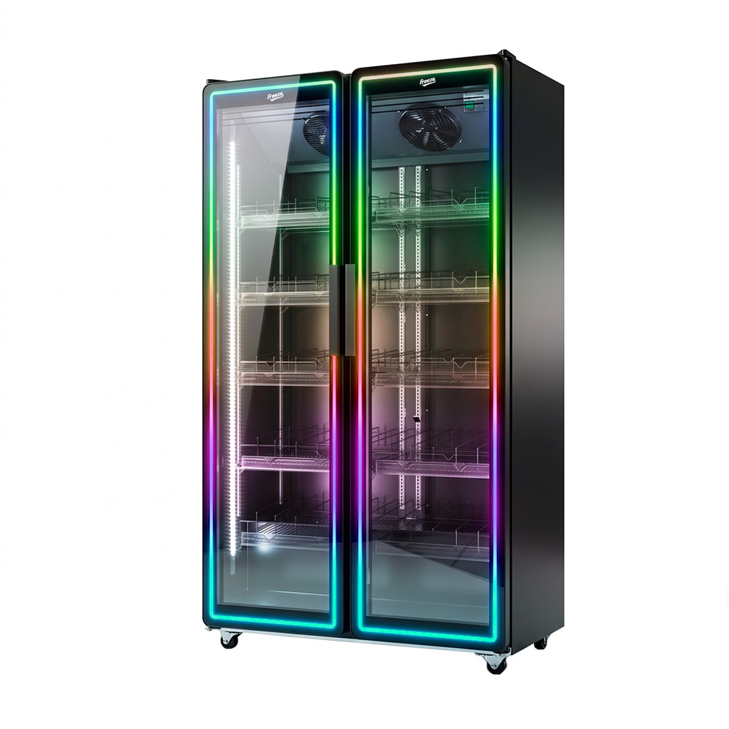 Nevera Exhibidora/visicooler Negro 770L, 0°C~10°C 110V/60HZ, Nuevo Diseño/estantes Rodantes FR-NEVPAG770L2PER (2P LED) 100000802F