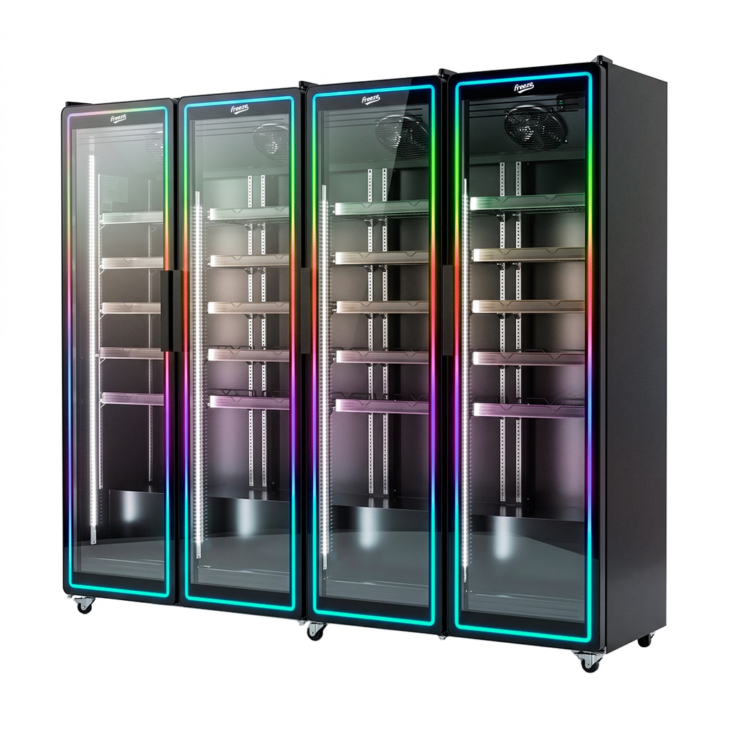 Nevera Exhibidora/visicooler Panoramico Negro 1700L, 0°C~10°C 110V/60HZ, Nuevo Diseño FR-NEVPAG1700L4P (4 Puertas LED) 100000805F