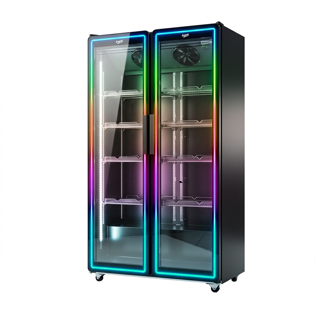 Nevera Exhibidora/visicooler Panoramico Negro 770L, 0°C~10°C 110V/60HZ, Nuevo Diseño FR-NEVPAG770L2P (2 Puertas LED) 100000801F