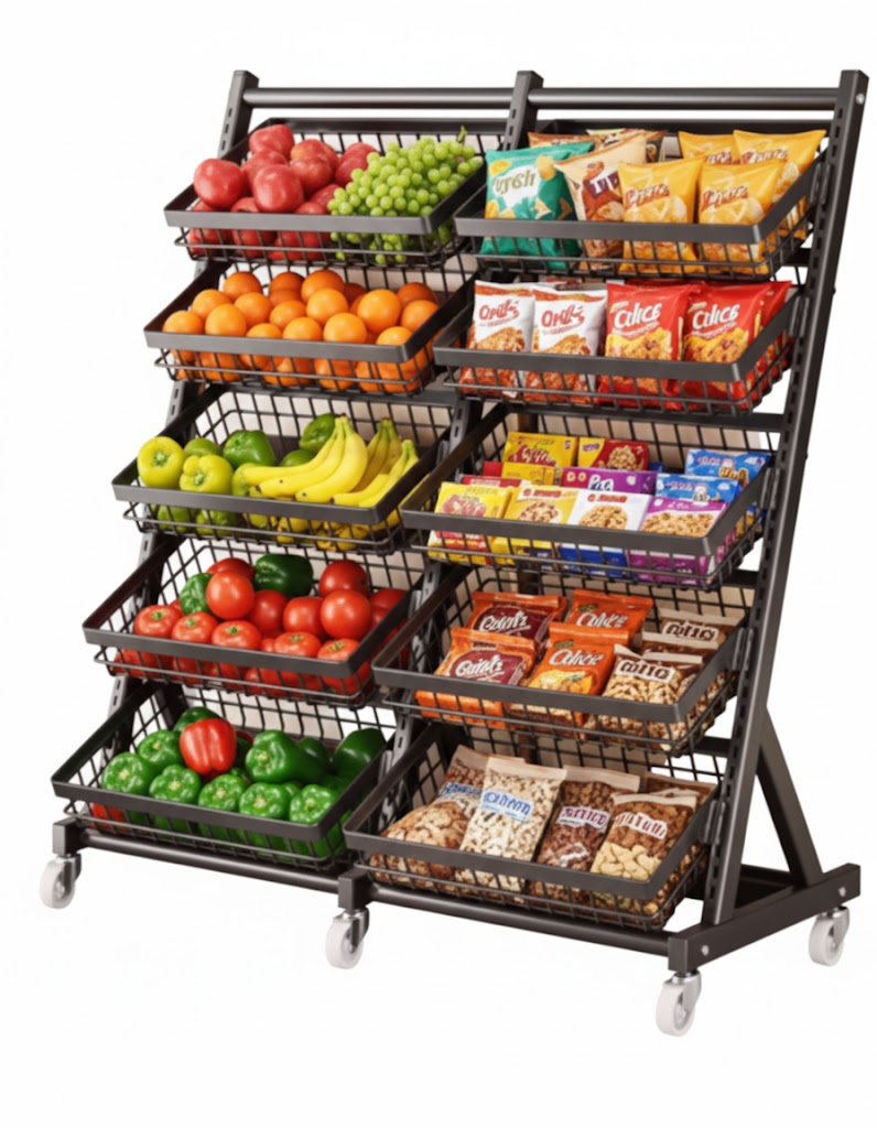 Organizador Comercial De Estantes De Frutas Y Verduras O Snack Para Supermercado Medida (960X380X1100MM), Color Negro 100000437F