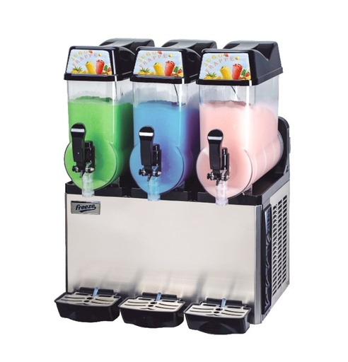 [100000123F] Maquina Granizadora Industrial Con 3 Tanques De 12LTS, 110V/60HZ Con Luz LED Y Compresor Embraco, FRG-12L×3 Marca Freeze