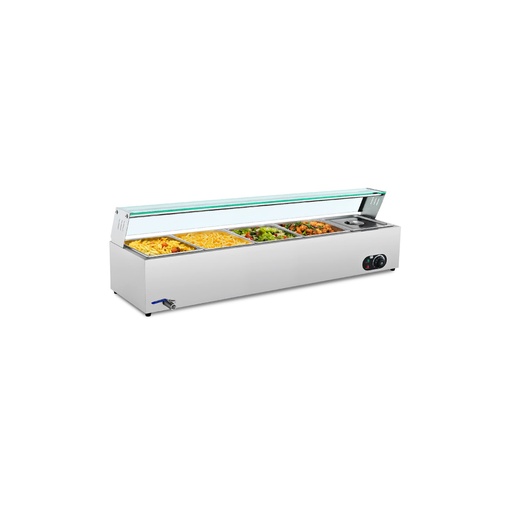 [WK07W10900H] Baño Maria Electrico De 5 Bandejas Sobremesa Con Vidrio, 110V/60HZ, 1.500W, Tamaño: 157*47*40CM, Temp: 30-85°, Freeze
