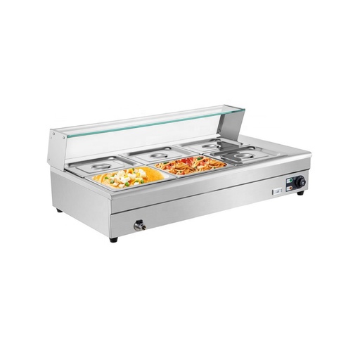 [WK07W11400H] Baño Maria Electrico De 9 Bandejas Sobremesa Con Vidrio, 110V/60HZ, 1.500W, Tamaño: 115*58*40CM, Temp: 30-85°, Freeze