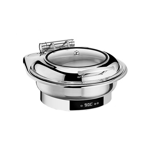 Chafing Dish De Acero Inoxidable Redondo/Calentador De Comida Electrico, Doble Compartimiento, 110V/60HZ, 56X36X26CM WK15A04200H