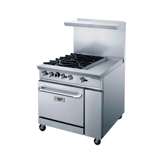 Cocina industrial a gas de 4 hornillas + plancha de 30 cm con horno y repisa