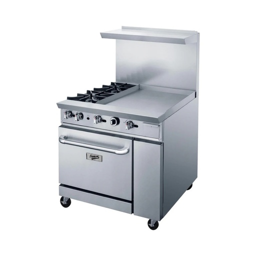 Cocina Industrial A GAS De 2 Hornillas + Plancha De 60CM Con Horno Y Repisa, Tamaño: 91CM, FR-CAI2HP60CM Marca Freeze 100000311F