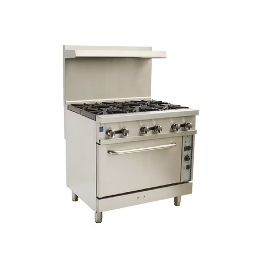 Cocina industrial de acero inoxidable pedestal a gas de 6 hornillas