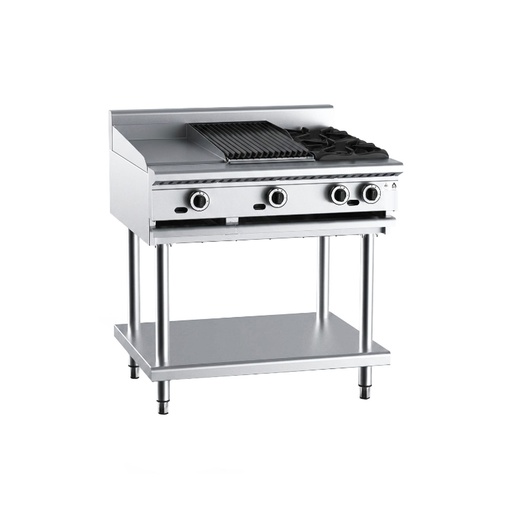 Cocina multiple industrial de pedestal a gas de acero inoxidable 3 en 1 grill + plancha