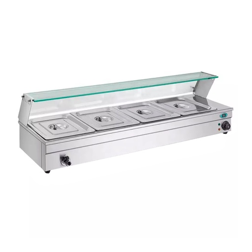 [WK07W10800H] Vitrina Electrica De Calor Baño Maria Sobremesa Con Vidrio De 4 Tolvas, 125CM, 110V/60HZ, Marca Freeze
