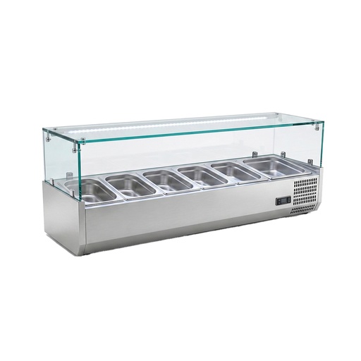 [1000000592F] Vitrina Refrig-Comercial/Sobremesa(Elaborar ENSALADA/PIZZA)ACERO/110V/60HZ/5 BANDEJAS/0-12°C/120CM/FR-VRPE120CM,FREEZE