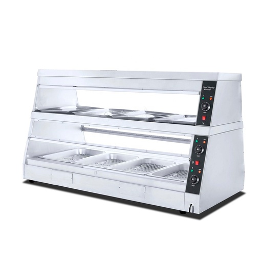 Vitrina caliente doble visión de 2 repisas