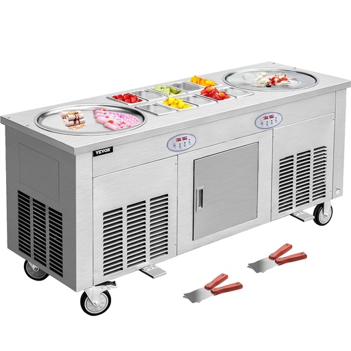 Máquina de helado enrollado doble bandeja 50X50 cm + bandejas para frutas.