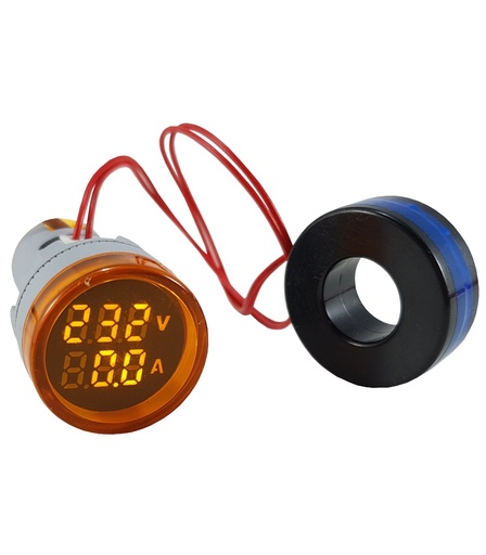 Luz Piloto Medidor De Voltaje Y Amperaje Voltimetro + Amperimetro Amarillo Redondo AC50-500V, 0-100A WH01A199YEH