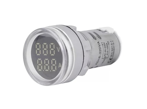 Luz Piloto Medidor De Voltaje Y Amperaje Voltimetro + Amperimetro Blanco Redondo AC50-500V, 0-100A WH01A199WHH