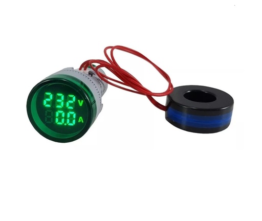 [WH01A199GNH] Luz Piloto Medidor De Voltaje Y Amperaje Voltimetro + Amperimetro Verde Redondo AC50-500V, 0-100A
