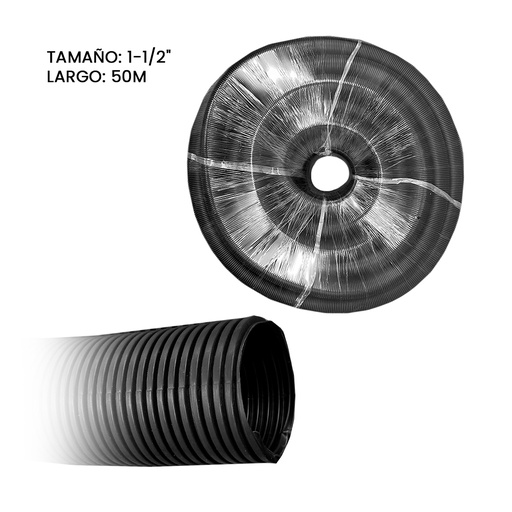 Rollo De Tubo Plastico Corrugado Para Proteccion De Cables Electricos, Tamaño: 1-1/2", Largo: 50M WM09B07800H