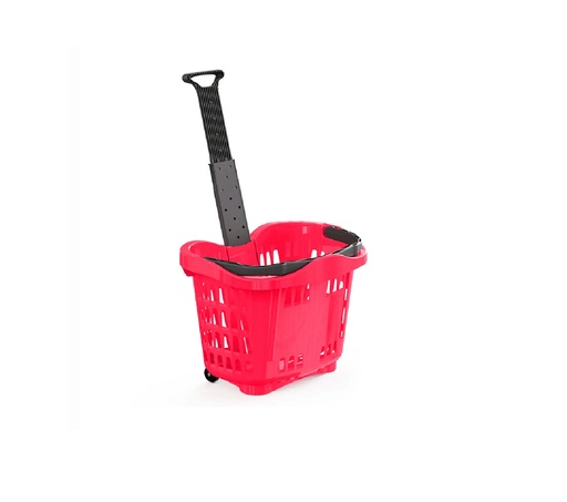 [FR-WHBS15RED] Carro Cesta Con Asa Telescopica Y Dos Ruedas 50 Litros Rojo Para Supermercado (530*380*430MM)