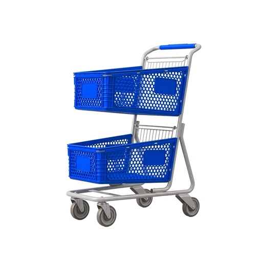 Carro de supermercado duplex de 90 L color azul 750*500*1050mm