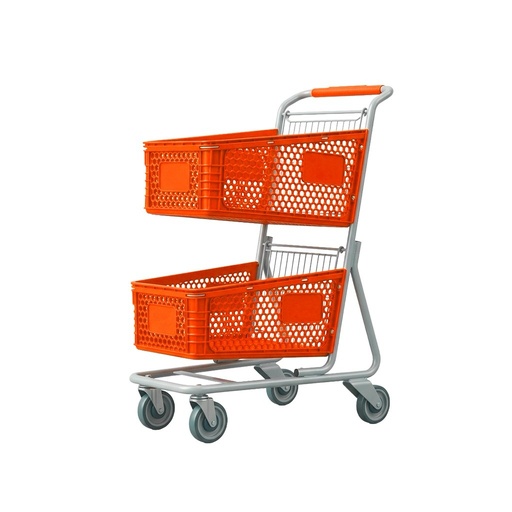 Carro de supermercado duplex de 90 L color orange 750*500*1050mm