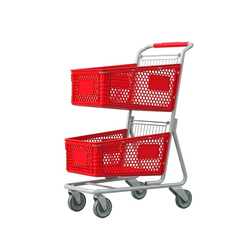 Carro de supermercado duplex de 90 L color rojo 750*500*1050mm