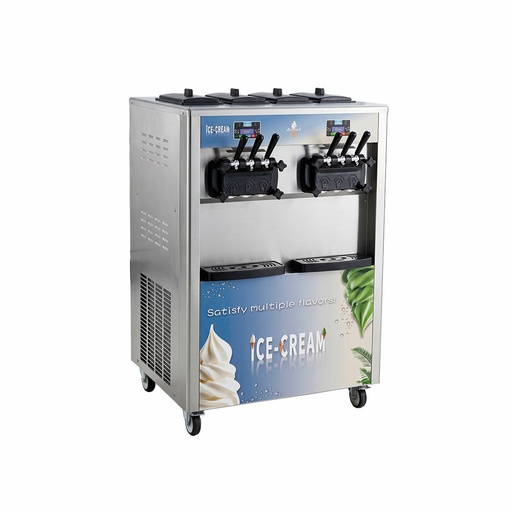MAQUINA HELADO SUAVE Y ACAI INDUSTRIAL, 6 BOQUILLAS/4 SABORES,110V/2.200W/2 COMPR, 40-56L/H, 4 TOLVAS/6L,FR-MHM40-56L/H 100000563F