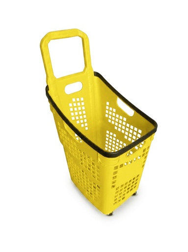 CARRO CESTA CON ASA DE 4 RUEDAS MODELO NUEVO DE 70 LITROS AMARILLO PARA SUPERMERCADO 100000735F